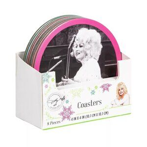 Dolly Parton Coaster Set 8 Designs Double-Sided 4" Round Red Pink Green New